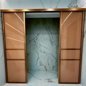 Раздвижные перегородки в проем 2-х дверная 1200х2300 золото/стекло лакобель