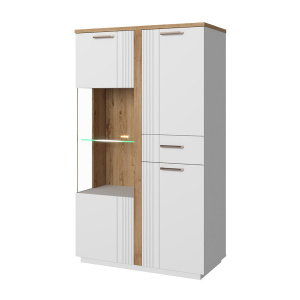 Шкаф с витриной MATEO 1V2D1S P Белый/Дуб наварра