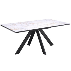 Стол обеденный Kenner DL1600 черный/керамика мрамор белый глянец