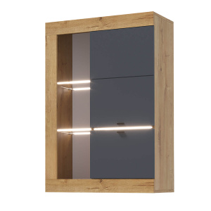 Шкаф-витрина универсальная ПРАГА Дуб Вотан/Графит софт