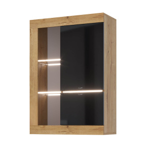 Шкаф-витрина универсальная ПРАГА Дуб Вотан/Черный глянец