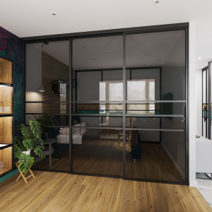 Раздвижные перегородки в проем 2700х2500 стекло графит