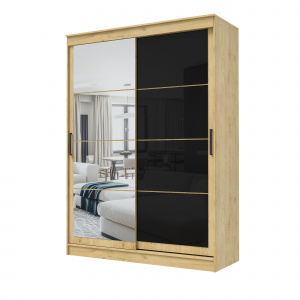 Шкаф-купе ГРАНД 1 1,6 Дуб вотан/Зеркало/Лакобель черный