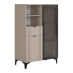 Комод Рич 2 со стеклом кашемир/фрапучино матовый/черный