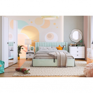 Спальный гарнитур Ева К2 белое дерево/белый матовый/мята (велюр)