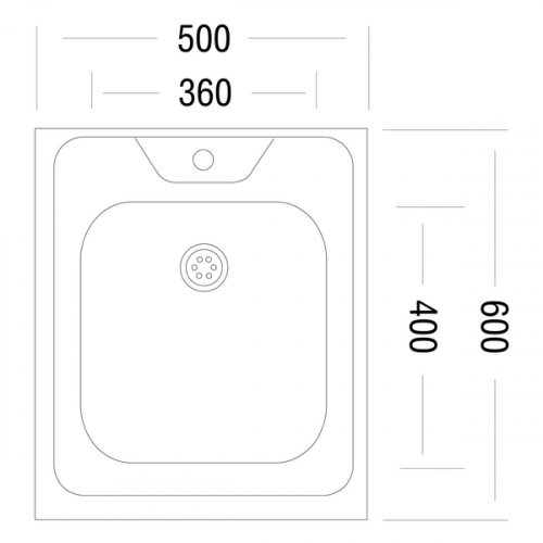 Мойка накладная 500х600 (толщина 0,8, глубина 180) с сифоном