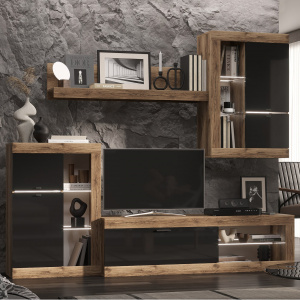 Гостиная ПРАГА №2 Дуб делано/Черный глянец