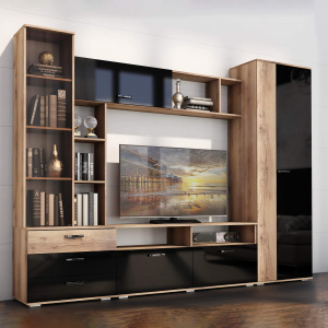 Гостиная Крокус Дуб делано/Черный глянец