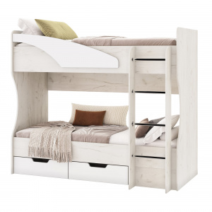 Кровать двухъярусная Антилия Дуб крафт белый/Белый глянец