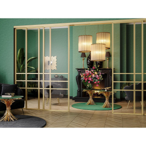 Раздвижные перегородки в проем 4500х2500 золото/стекло прозрачное