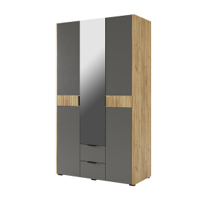 Шкаф трехдверный Адам с зеркалом дуб крафт золотой/графит