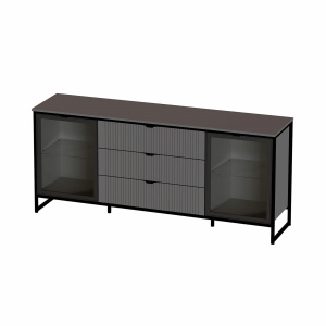 Комод Нора-2 2 двери и 3 ящика с витринами Металл Бруклин/Графит