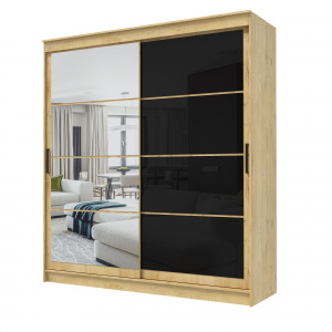 Шкаф-купе ГРАНД 1 2,0 Дуб вотан/Зеркало/Лакобель черный