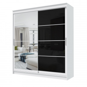 Шкаф-купе ГРАНД 1 2,0 Белый гладкий/Зеркало/Лакобель черный