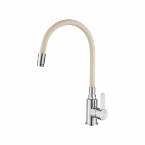 Смеситель для кухни Accoona A48104H с силиконовым изливом Бежевый/Нержавеющая сталь