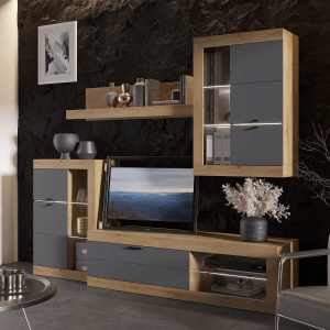 Гостиная ПРАГА №2 Дуб вотан/Графит софт