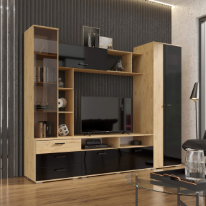 Гостиная Крокус Дуб вотан/Черный глянец