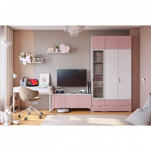 Полка навесная Бабочка белое дерево/пудра розовая (эмаль)