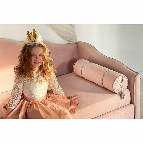 Кровать-софа Лея К1 90х200 нежно-розовый (велюр)/галька (велюр)