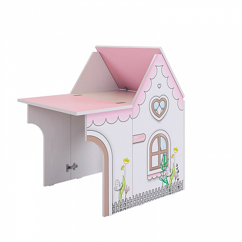 Стол Домик белое дерево/розовый