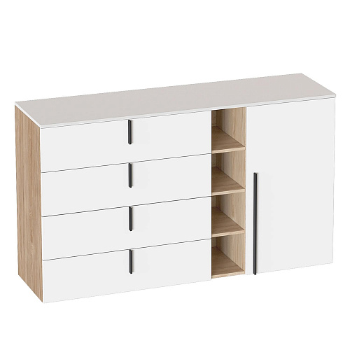 Комод Ренн 4 ящика 1 дверь Дуб светлый/ Белый Аляска WML