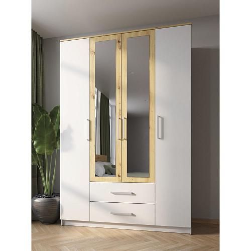 Шкаф 4-х дверный НК Бланка Белый/дуб Артизан