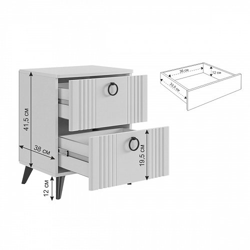 Тумба прикроватная Ева 2 белое дерево/белый матовый