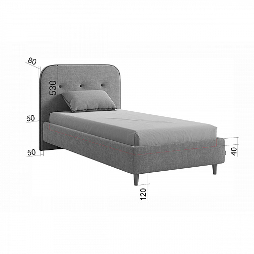 Кровать односпальная Лео 90х200 графит/галька (велюр)