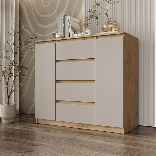 Комод ВЕГА Люкс 2Д-4Я Дуб Вотан/Сатин