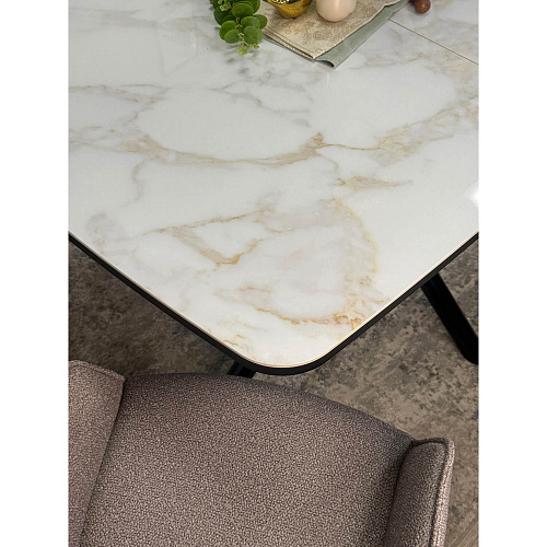 Стол обеденный Kenner DF1250 черный/керамика мрамор белый глянец