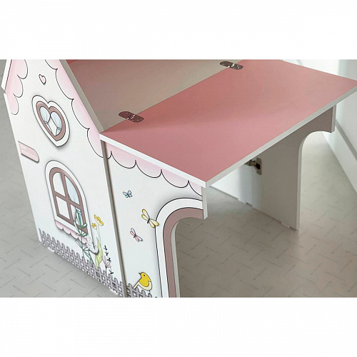 Стол Домик белое дерево/розовый