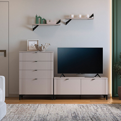 Гостиная Рич К1 кашемир/фрапучино матовый/черный