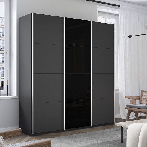 Шкаф-купе 3-х дверный Прайм Элемент ЛДСП/Черное стекло 2300х2100х570 мм