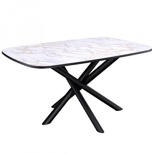 Стол обеденный Kenner DF1250 черный/керамика мрамор белый глянец