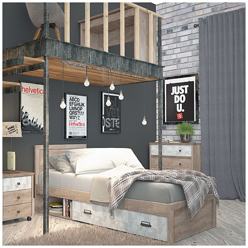 Кровать односпальная 90/D2 DIESEL дуб мадура/энигма