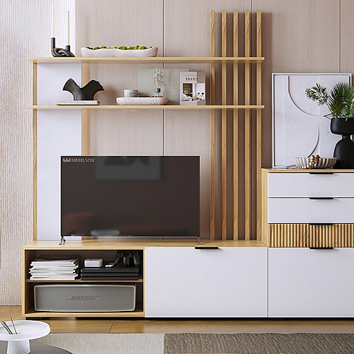 Гостиная Бери К3 дуб крафт золотой/белое дерево