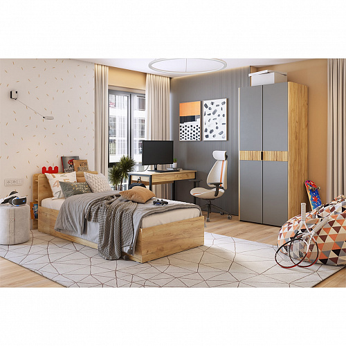 Стол письменный Юниор дуб крафт золотой/черный муар