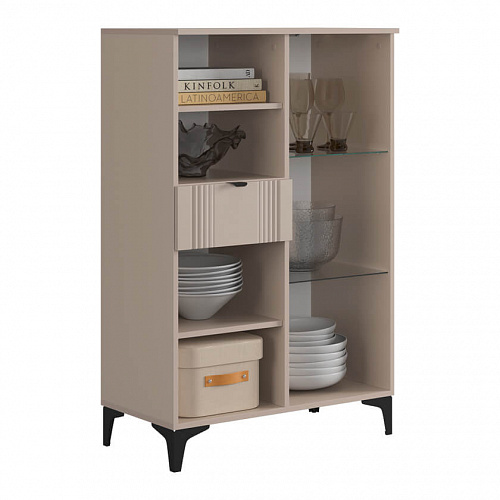 Комод Рич 2 со стеклом кашемир/фрапучино матовый/черный