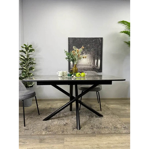 Стол обеденный Kenner DF1550 черный/керамика мрамор серый глянец