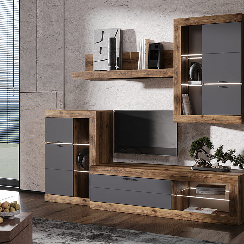 Гостиная ПРАГА №2 Дуб делано/Графит софт