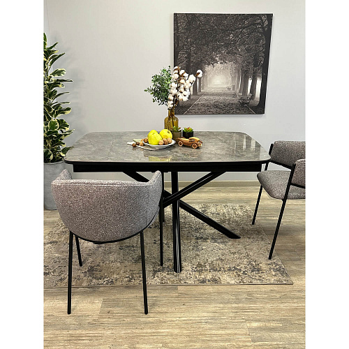 Стол обеденный Kenner DF1250 черный/керамика мрамор серый глянец