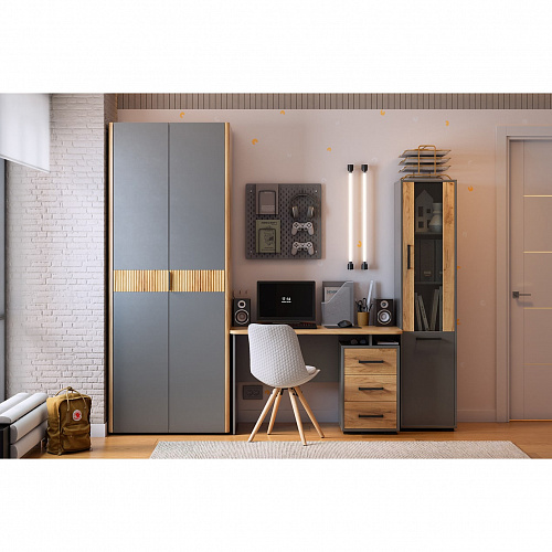 Стол компьютерный Лайт-2 графит/дуб крафт золотой