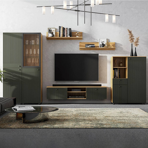 Гостиная Милан Дуб Золотой/Олива Софт