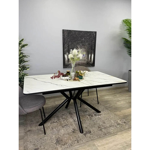 Стол обеденный Kenner DM1550 черный/керамика мрамор золотой