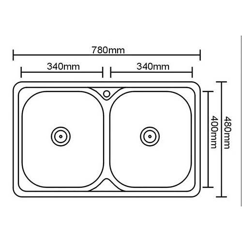 Мойка врезная двухчашевая 780х480 (толщина 0,8, глубина 180)