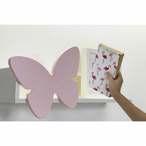 Полка навесная Бабочка белое дерево/пудра розовая (эмаль)