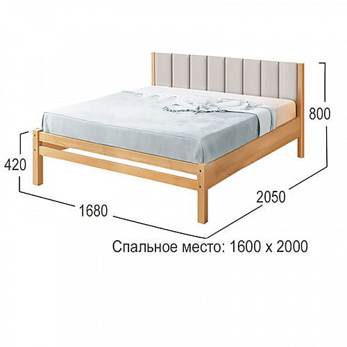 Кровать Массив 1600 с мягкой спинкой