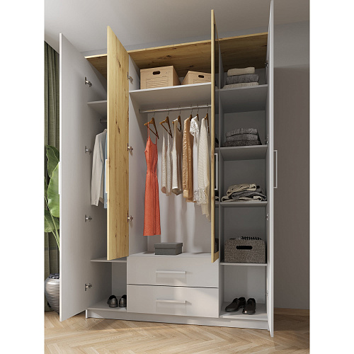 Шкаф 4-х дверный НК Бланка Белый/дуб Артизан