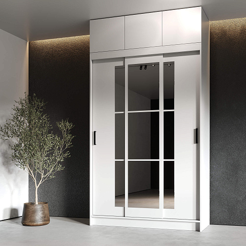 Шкаф-купе БРУНО 2 с антресолью Белый гладкий