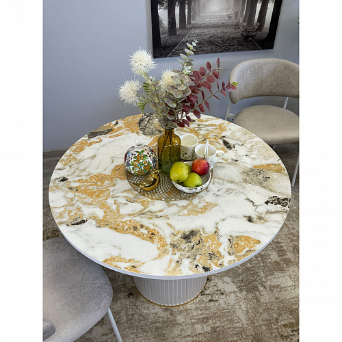 Стол обеденный Kenner LD1000 белый/керамика гранит золотой глянец